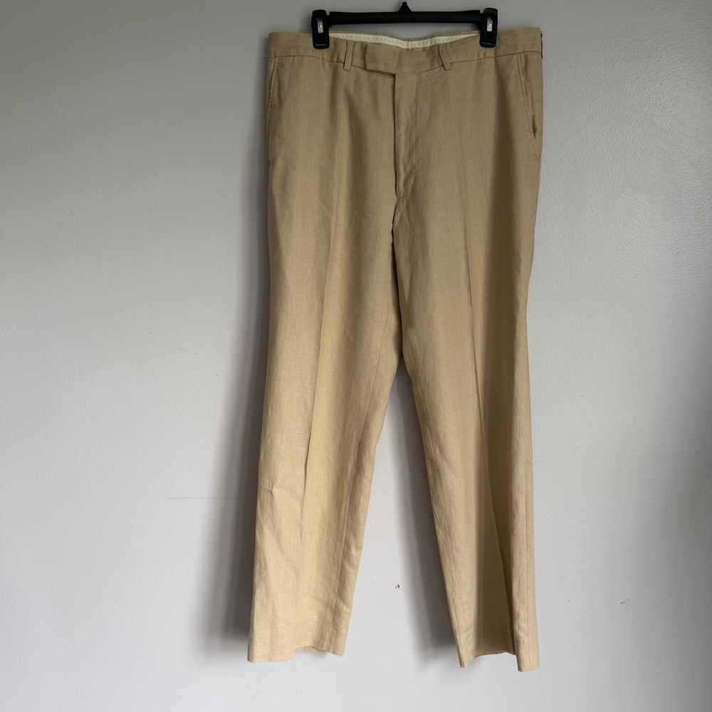 Debenhams‎ Mens 100% Linen Trousers 36 Regular Beige Sand Straight Leg Pants